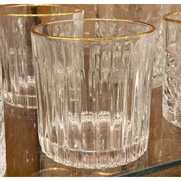 Set x 6 Vasos Vidrio Tramado - borde dorado